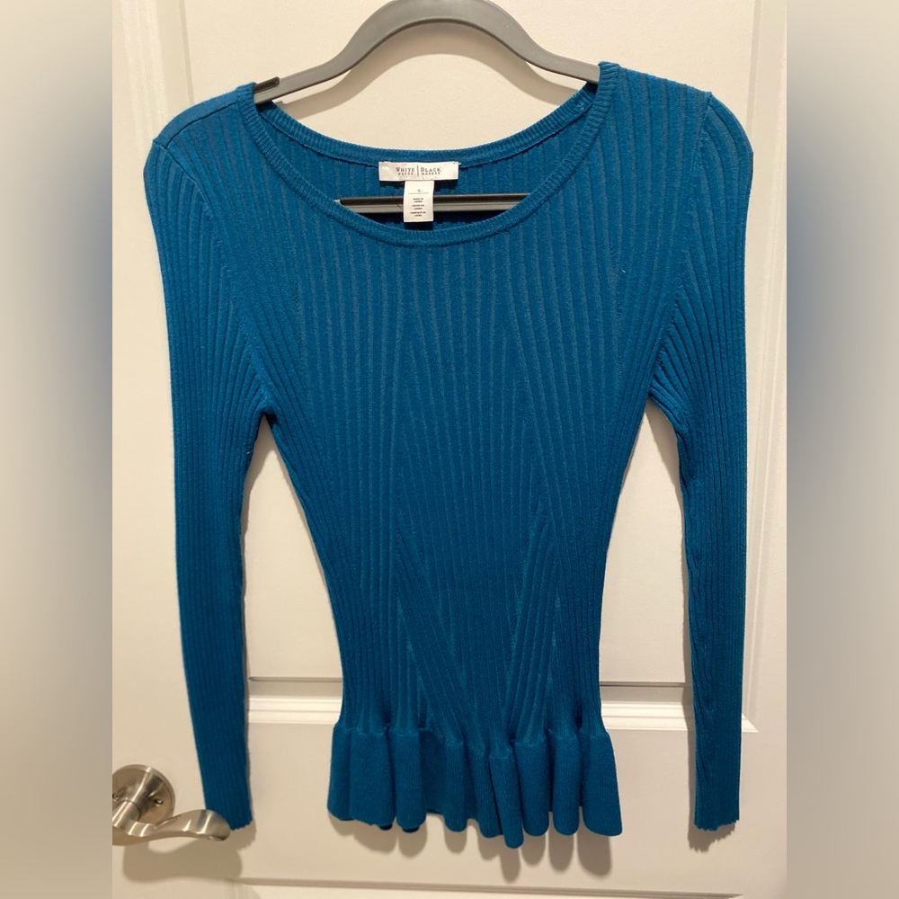 WHBM sweater with ruffle detail.  Teal.